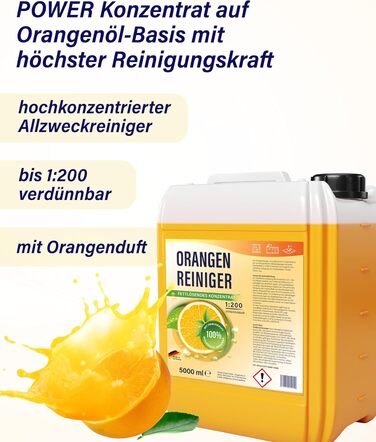 Помаранчевий очищувач 5 л Універсальний очищувач з високою здатністю розчиняти жири для вікон, дверей, стільниць тощо. Концентрований засіб для чищення (5 л) 5 л (1 упаковка)
