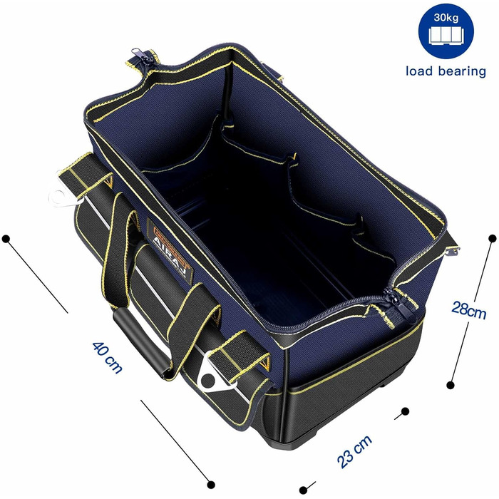 Сумка для інструментів AIRAJ 16 дюймів, великий чохол для інструментів, інструменти зі світловідбиваючими смужками, водонепроникне дно з ABS, подовжений плечовий ремінь, кишені великої місткості, пластикові ручки