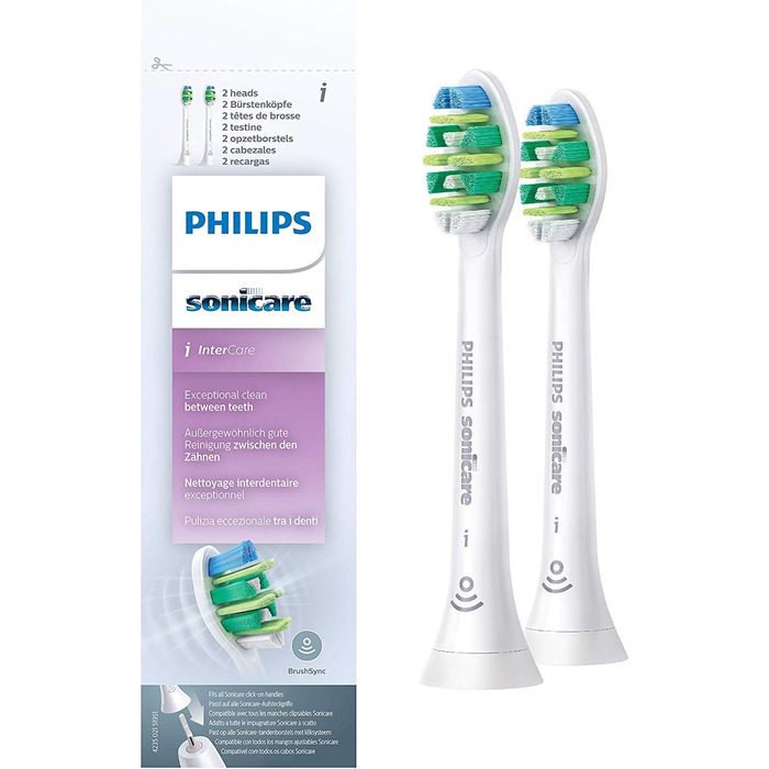 Оригінальна щітка Philips Sonicare InterCare HX9002/10, до 7 разів більше видалення нальоту, RFID-чіп, стандартна, упаковка з 2 шт. , біла 2 шт. и одинарна