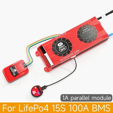 Паралельний модуль DALY BMS 1 A з вентилятором Smart BMS LiFePo4 8S 24 В 250 А та портом CAN, Smart BMS Bluetooth ключ для літієвих акумуляторів 3,2 В, інвертор, ДБЖ та домашня система зберігання (Lifepo4 15S 48V CAN BT, 100AParallel Module1A)