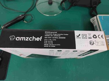 Індукційна варильна поверхня, одинарна індукційна плита AMZCHEF з ультратонким дизайном, 20 рівнів температури та 20 налаштувань потужності, індукційна варильна поверхня 2000 Вт 1 плита, таймер на 3 години, замок безпеки 2000 Вт срібло