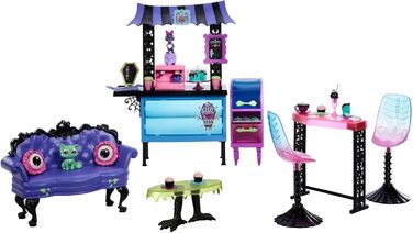 Ігровий набір Monster High Caf Black Soul - моторошні меблі, випічка та напої, стійка, подарунковий набір для 5 ляльок, понад 20 окремих деталей, HMV78