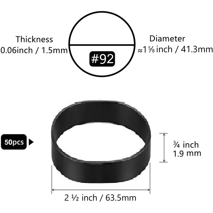 Тактичні гумки, розмір 92 (5.4 x 1.9 см), 50 шт. , чорні, товсті, широкі, маленькі, міцні, міцні, гумки для офісу, дому, школи, промисловості, на відкритому повітрі, виживання, кемпінгу, полювання (чорні)