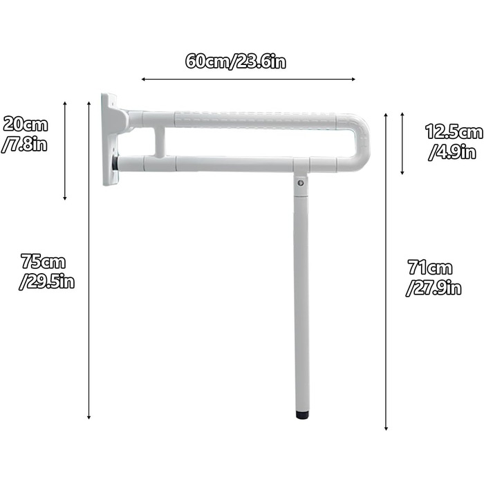 Складні поручні для туалету, опори для сидінь для ванної кімнати, двосторонні поручні для ванни, поручні для людей похилого віку, поручні з нержавіючої сталі (білий, 60 см/23,6 дюйма) 60 см/23,6 дюйма білий