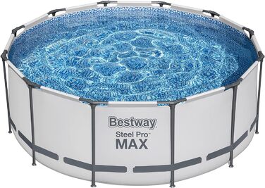 Каркасний басейн Bestway Steel Pro MAX Повний комплект з фільтруючим насосом Ø 366 x 122 см, світло-сірий, круглий одинарний