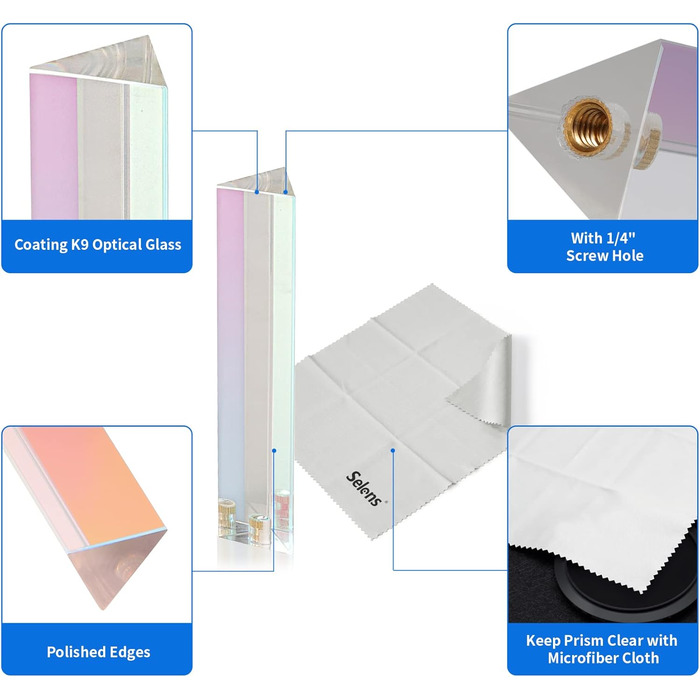 Трикутна призма Selens трикутна призма для фотографування з кришталевою мембраною з різьбовим отвором 1/4', трикутна призма з кришталевого скла для професійної оптики, створює ефект легкої веселки для фотографів
