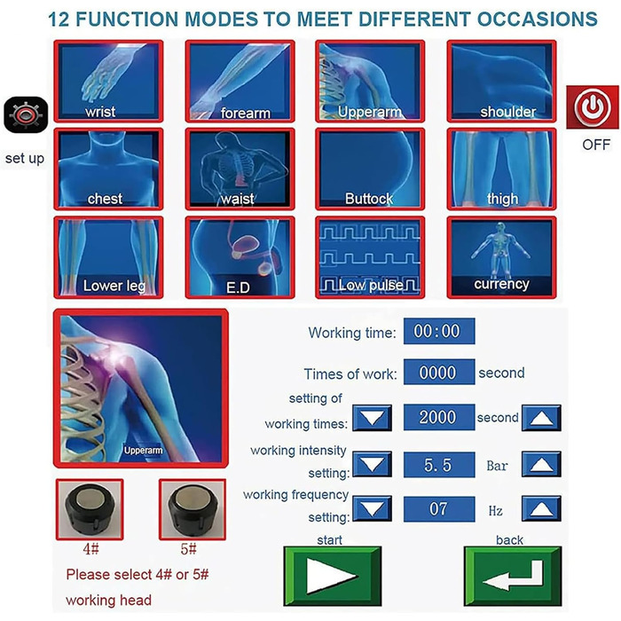 Пристрій для екстракорпоральної ударно-хвильової терапії HSRG, електромагнітний масажер для лікування E-D з 5 масажними головками, масажер глибоких м'язів для полегшення болю, пристрій для релаксації, при тендиніті