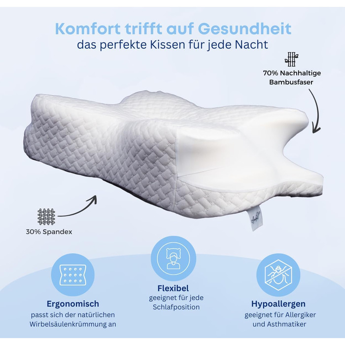 Ортопедична подушка Амела, подушка з піни з ефектом пам&39яті, подушка проти хропіння, подушка з піни з ефектом пам&39яті для шиї Подушка для підтримки шиї, ергономічна подушка для голови, біла подушка для сну