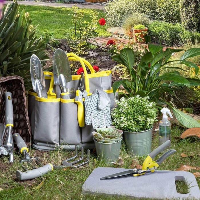 Набір садових інструментів Jardineer, набір садових інструментів 11 в 1, міцні садові інструменти з ергономічною нековзною ручкою, сумка для інструментів, подарунковий набір садових інструментів 11 предметів, сірий