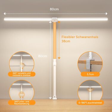 Настільна лампа APMIEK з подвійною головою LED з регулюванням яскравості, 24 Вт 100 режимів освітлення, затискна лампа денного світла Настільна лампа, офісна настільна лампа на гусячій шиї, лампа для захисту очей на робочому місці, (білий)