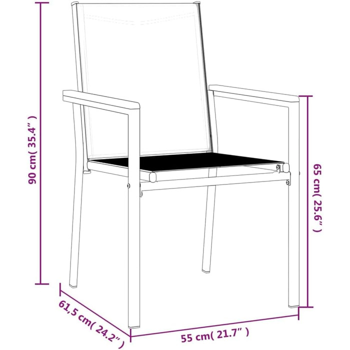 Садові стільці 2 шт., Садовий стілець з підлокітниками сталевий каркас, Стілець для садового патіо, Садове крісло Крісло для патіо, чорний текстиль сталь