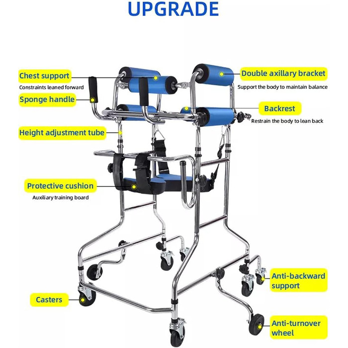 Стояча рама для реабілітації геміплегії у людей похилого віку, тренування нижніх кінцівок, регулювання висоти, допоміжний засіб для ходьби для пацієнтів з обмеженою рухливістю, допоміжний засіб для ходьби з 8 колесами для