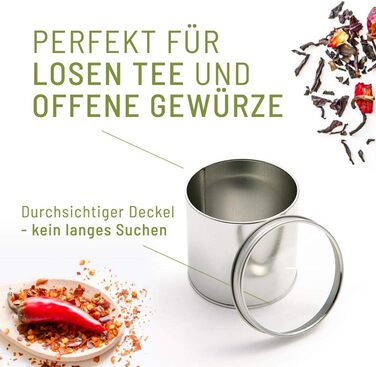 Набір чаю та спецій TEEVERLIEBT з 6 предметів срібло I практичне сховище для чаю та спецій - з прозорою кришкою I контейнер для чаю приблизно на 100 г розсипного чаю - сучасний дизайн I Зберігання чаю 6 шт.