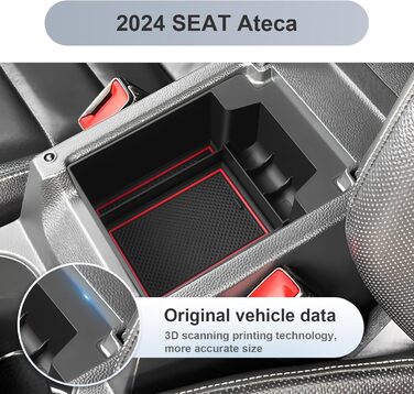 Органайзер для центральної консолі SKTU сумісний з SEAT Ateca 2016-2024 Бардачок Підлокітник Відсік для зберігання Ящик для зберігання (червоний)