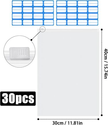 Мішок на блискавці великий багаторазовий 30 шт. 40x30см Мішок на блискавці Дорожня сумка Водонепроникний матовий Мішок на блискавці Сумка Пластиковий мішок Сумка для зберігання одягу Білизна Рушник Взуття Косметика 30x40см 30 шт.