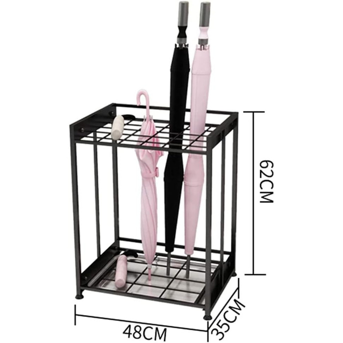 Підставка для парасольки MYVVKIA 48x35x62 см Підставка для парасольки, металева чорна підставка для парасольки, тримач парасольки вміщує 30 парасольок, рамка парасольки для домашнього офісу Тримач парасольки