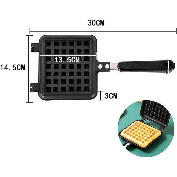 Вафельниця JIAMIAN, форма для випічки вафель, плита, вафельна плита, вафельниця з литого алюмінію, з антипригарним покриттям всередині, для закусок Сніданок Обід чорний