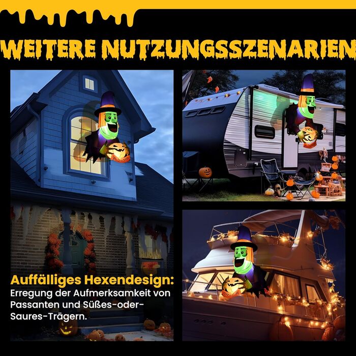 Прикраса на Хелловін Solpex, надувна прикраса відьми на Хелловін з гарбузом, 135 см вбудовані білі світлодіоди, страшна надувна відьма на Хелловін для вечірки, саду, вікна (зелений і фіолетовий) 135см відьма