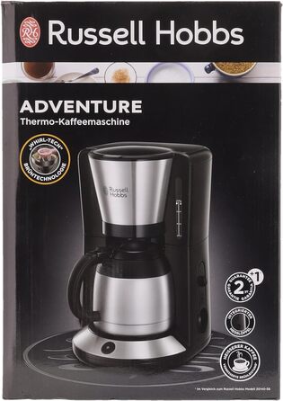 Кавоварка Russell Hobbs душова лійка для оптимальної екстракції та аромату Adventure (макс. 8 чашок, термоглечик 1,0 л, автоматичне вимкнення, крапля-стоп, 1100 Вт) Кавоварка з фільтром 24020-56, чорна