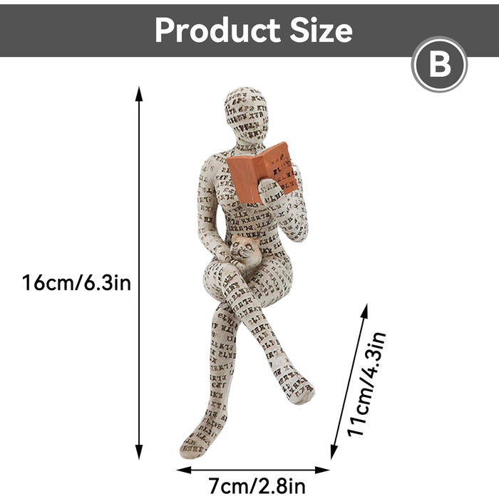 Читаюча жінка, Фігура прикраса для полиці, Маленька читаюча жінка лита скульптура, Абстрактна читаюча фігура, Скульптури, Інноваційна леді лиття целюлози, офіс, кабінет, прикраси для книжкової полиці (B.).