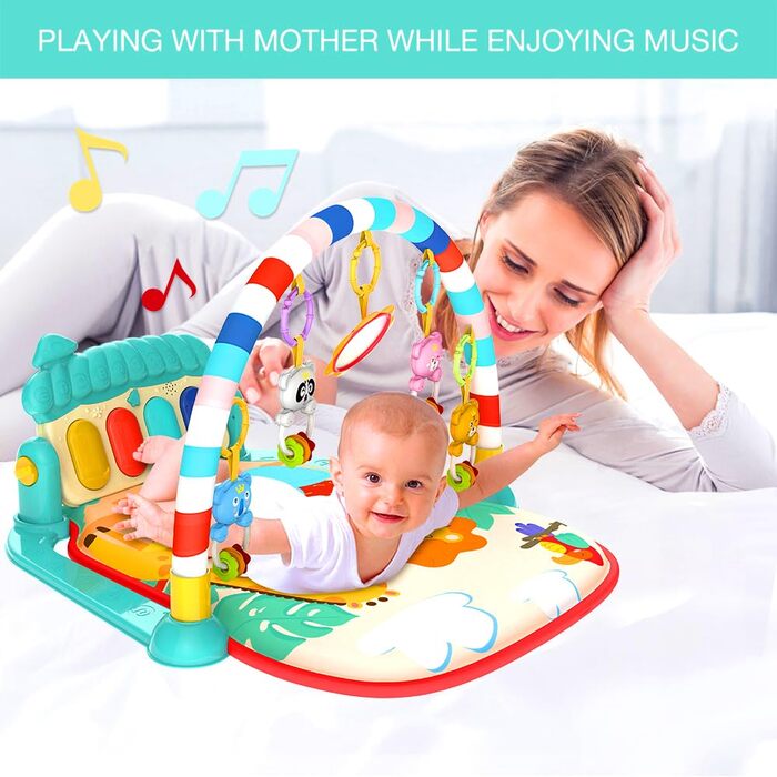 Ігровий килимок Eners Baby Gym Килимок для музичної активності Піаніно Baby Play Gym Час животика М'який килимок для малюків новонароджених малюків (синій)