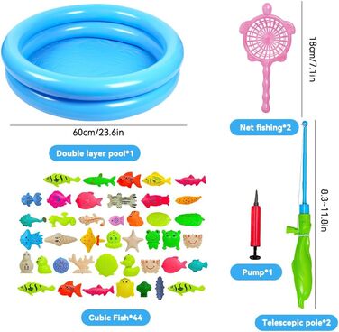 Іграшка для риболовлі YANGUN, іграшка для риболовлі 50PCS, гра про риболовлю для дітей з водою, магнітна гра для риболовлі для дітей, дитяча іграшка для купання Водна іграшка з круглим рибним ставком Риболовля Подарунок для дітей