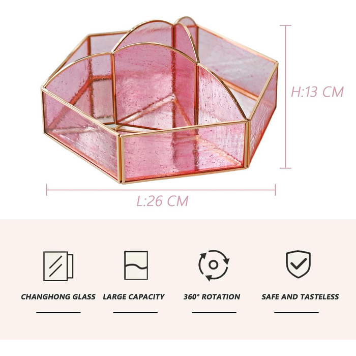 Косметичний органайзер HARLIANGXY з рожевого скла Обертовий органайзер для макіяжу на 360 Коробка для зберігання косметики Тримач пензлика для макіяжу Органайзер для макіяжу Органайзер краси Золотий органайзер для догляду за шкірою