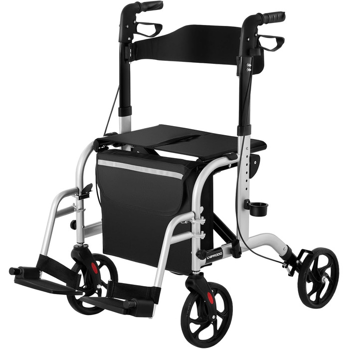 Транспортне крісло Uniprodo UNIROLL03 2in1 Rollator Допоміжний засіб для ходьби 2 в 1 з підставками для ніг