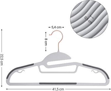 Набір вішалок SONGMICS 30 шт. , пластикова вішалка для костюма, висока якість, протиковзкий дизайн, економія місця, товщина 0,5 см, гачок з рожевого золота, поворот на 360, ширина 41,5 см, світло-сіро-темно-сірий CRP43G30 світло-сірий темно-сірий