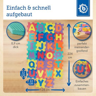 Килимок-пазл Bieco, 60 шт. Грати в Mat Baby XXL Головоломка для дітей Повзаюча ковдра Дитячий ігровий килимок Kids Гімнастичний килимок для дітей Дитячі килимки Килимок для повзання дитини Вчити літери Грати в Rug Boy