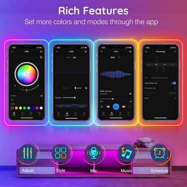 Світлодіодне неонове світло AILBTON 32,8 фута, гнучке, з керуванням застосуванням/пультом дистанційного керування, кілька режимів, IP65 зовнішнє RGB водонепроникне, спальня Синхронізація музики в приміщенні Ігрова панель Світло 32,8-Ft-Led Neon