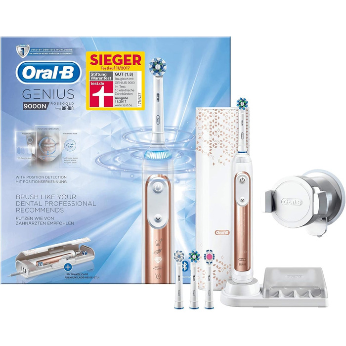 Електрична зубна щітка Oral-B Genius 9000N Rose Gold з живленням від Brown без наконечника Рожеве золото