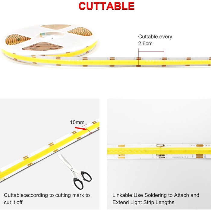 Світлодіодна стрічка BERIXDEEP CCT COB, регульована біла світлодіодна стрічка з дистанційним керуванням та джерелом живлення, CRI 90, DC24V, з можливістю затемнення 2700K, від 4000K до 6500K Dual White для прикраси кімнати, набір 5м 5м
