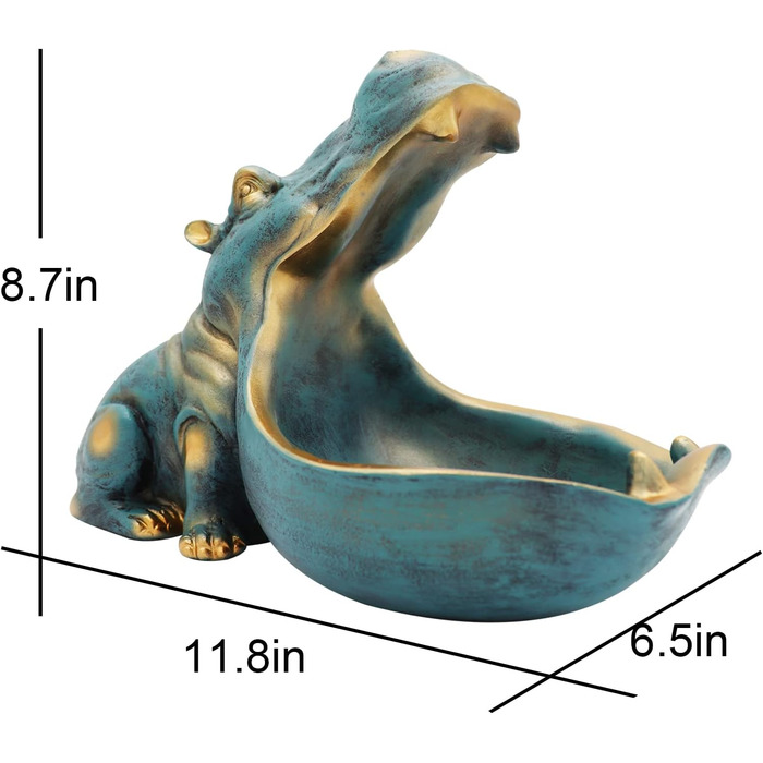 Скульптура бегемота Huhote, статуя бегемота з великим ротом, скульптура фігури бегемота, прикраса столу бегемота, чаша для ключів для передпокою, вітальні, офісу, прикраси, подарунки (темно-синій)