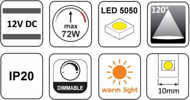 М) 5м LED стрічка 12V 72W, Dimmable, теплий білий 3000K, 4,98 /