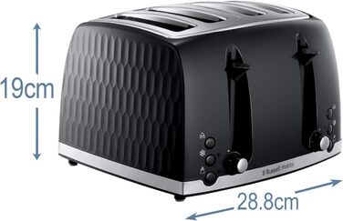 Тостер Russell Hobbs 26071 на 4 скибочки, сучасний дизайн у вигляді сот, з надзвичайно широкими отворами та функцією високого підйому, чорний чорний тостер на 4 скибочки