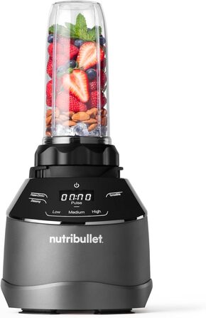 Повнорозмірний блендер nutribullet Combo, електричний блендер, багатофункціональний подрібнювач, професійний, потужність 1200 Вт, глечик 1,89 л, банки 946 мл і 710 мл, чорний, NBF500MB версія для ЄС