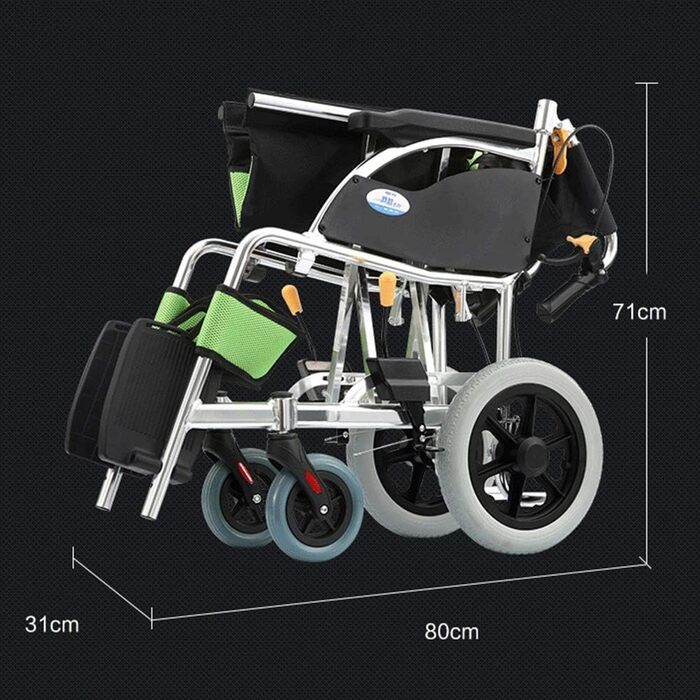 Ручна пневматична підвіска, розбірний, портативний, легкий, алюмінієвий сплав, складний візок з пневматичною підвіскою, 4-колісне крісло для людей похилого віку та інвалідів, портативний зелений