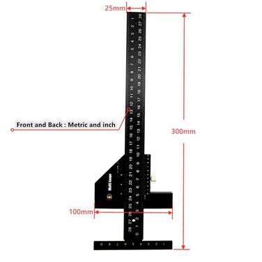 Багатопозиційний глибиномір, алюмінієвий сплав, Т-подібна лінійка, деревообробний стусло, вимірювальні інструменти