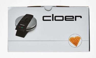 Вафельниця Cloer 1639SR, вафля у вигляді серця 15,5 см Ø, подвійне антипригарне покриття, стійка до цукру, 930 Вт, підвісний кошик, практична функція підставки, високоякісний корпус з нержавіючої сталі, нержавіюча сталь