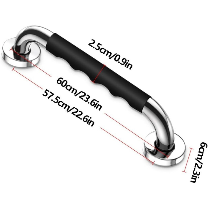Поручні для людей похилого віку, Захисна ванна та ручка для унітазу для людей похилого віку, Поручні для ванн та душових кабін, поручні з нержавіючої сталі (60 см/23,6 дюйма)