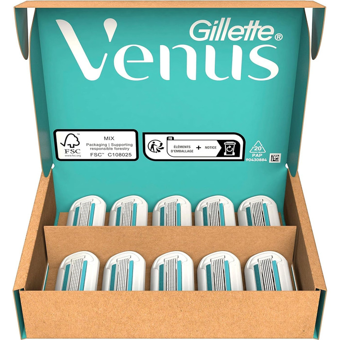 Леза для бритви Gillette Venus Deluxe Smooth Sensitive для жінок, 10 змінних лез для жіночих бритв з 5-кратним лезом, для більш тривалого гладкого гоління