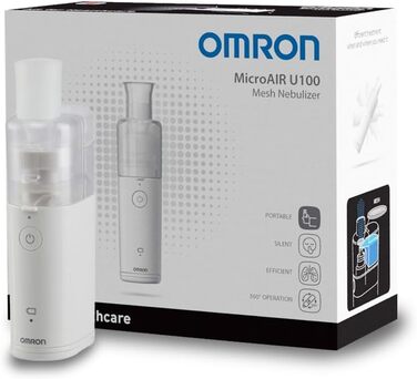 Інгалятор Omron MicroAir U100 - Безшумний електричний інгалятор для дому або в дорозі - Для лікування захворювань дихальних шляхів у дорослих і дітей Лікування астми