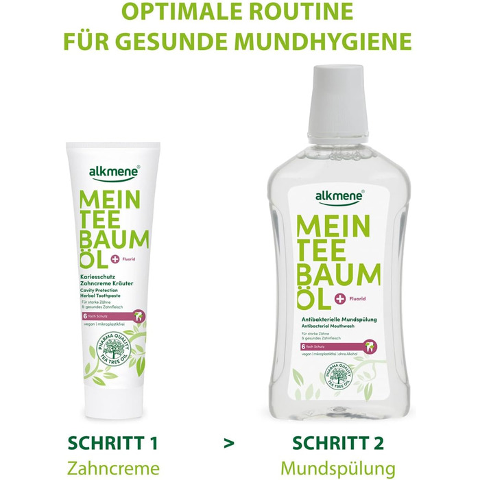 Антибактеріальна рідина для полоскання рота alkmene My Tea Tree Oil 6 шт. 500 мл з 6-кратним захистом - натуральна олія чайного дерева, веганська та кліматично нейтральна - Ополіскувач для порожнини рота для міцних зубів і здорових ясен - Ополіскувач для 