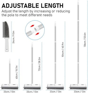В 1 гумовий віник з ракелем для видалення шерсті тварин, кішок, собак, щітка для підлоги 136см регульована ручка для видалення пилу з підлоги, 2