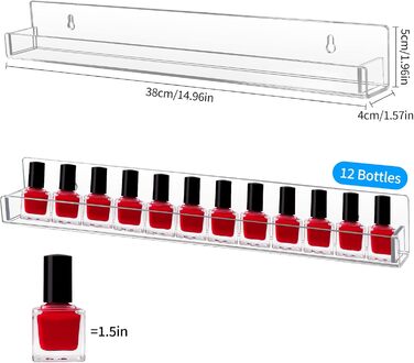 Органайзер для акрилового лаку Weinsamkeit, полиця для лаку для нігтів 6 шт. , органайзер для лаку для нігтів стінка до 90 пляшок, настінний органайзер для лаку для нігтів/парфумів/помади/ефірних олій, прозорий