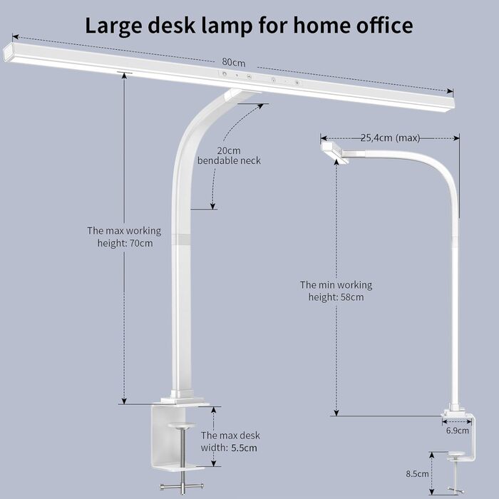 Настільна лампа EppieBasic LED з регулюванням яскравості, настільна лампа Architect із затискачем для домашнього офісу, яскраве світлодіодне офісне освітлення робочого столу потужністю 24 Вт, лампа для монітора захисту очей з регулюванням яскравості та 6 