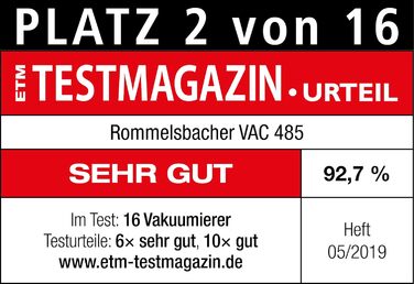 Вакуумний пакувальник ROMMELSBACHER VAC 485 продуктивність екстракції 15 літрів/хв., керування однією рукою, підходить для тривалої роботи, подвійний герметизація шва, 2 рази герметизації, для плівок шириною до 30 см, автоматична приблизно 15 літрів/хв