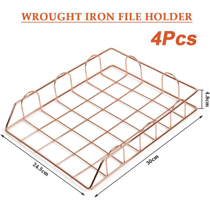 Органайзер для настільних лотків DODUOS A4 4 яруси, лоток для листів з металевим штабелюванням, настільний органайзер для файлів Лоток для документів Лоток для паперу для дому, школи та офісу (рожеве золото)