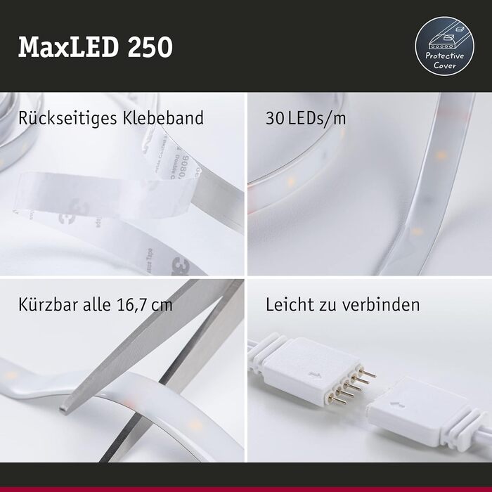 Світлодіодна стрічка MaxLED 250 Базовий набір 3м денного світла IP44 Захисний чохол з 12 Вт Смуга Безперервний даховий ліхтар 6500 K, 79873